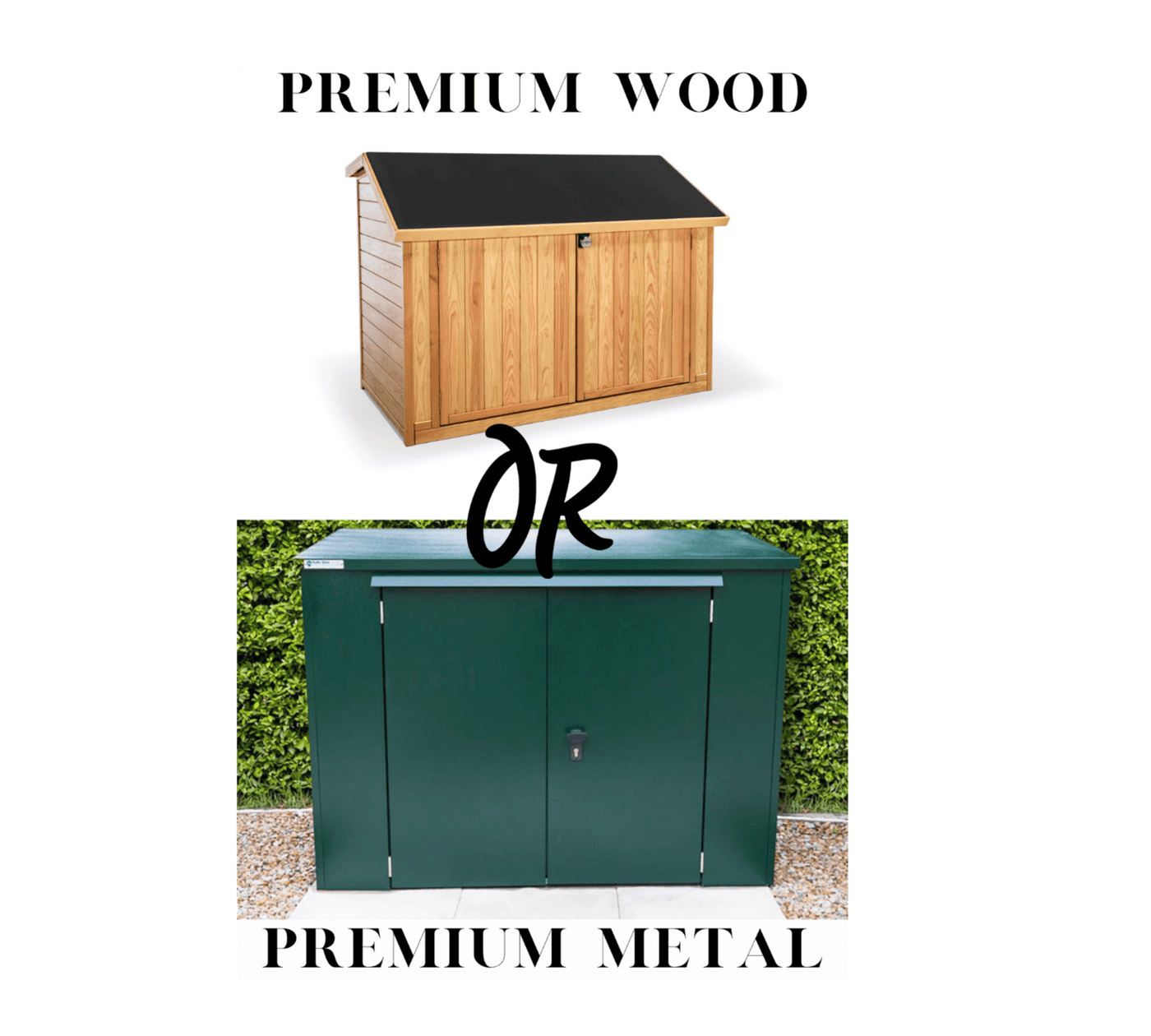 Comparison image of metal and wooden bike shelter