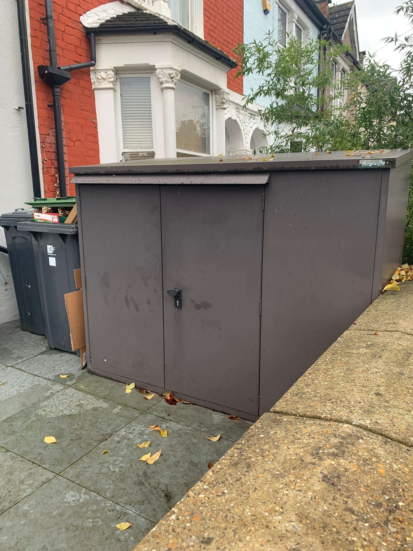 Asgard Green Bike Shed in Front Garden Grey