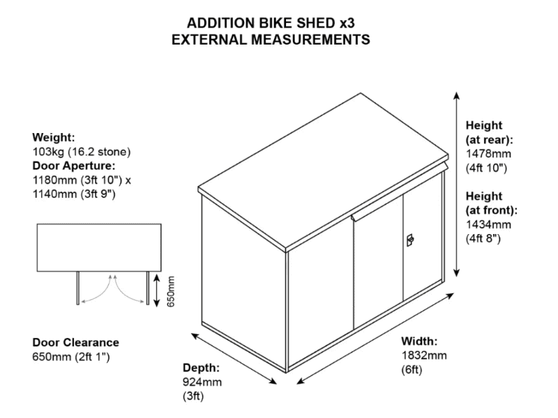 Asgard Bike Storage Shed x3 Dimensions