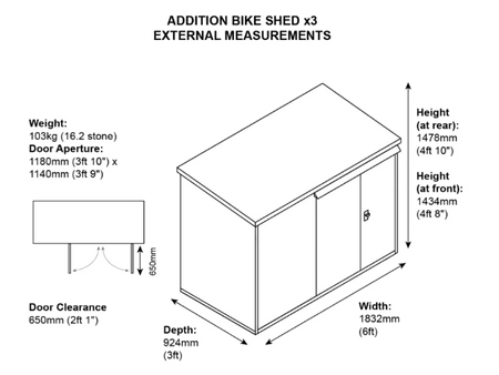 Asgard Bike Storage Shed x3 Dimensions