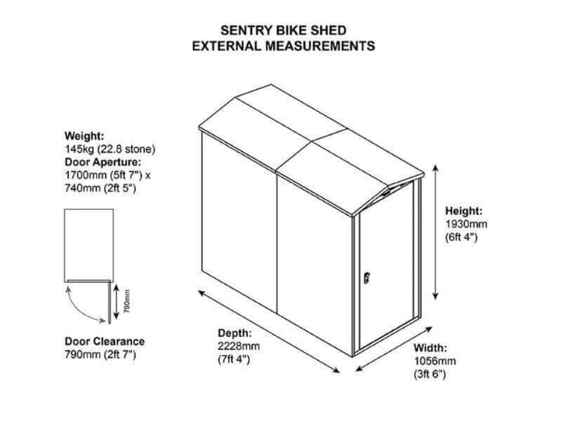 Asgard Slimline Bike Shed x2 Asgard dimension drawing