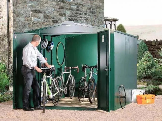 Asgard Bike Storage Shed x8 In Green Open Doors