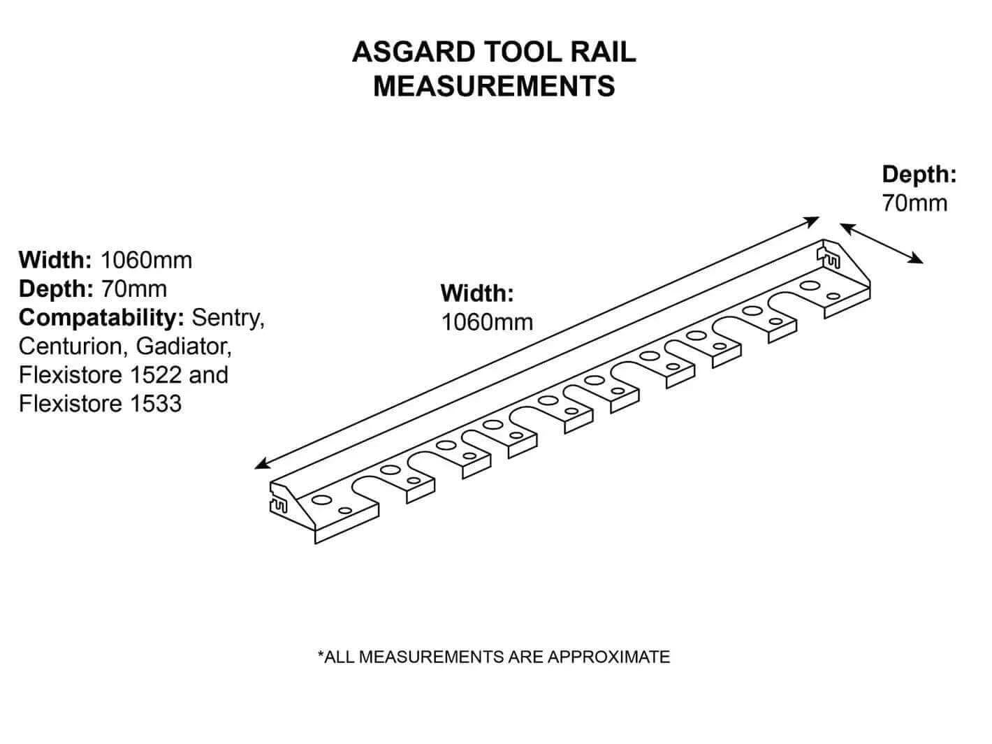 Asgard Metal Shed Tool Rail Flexistore, Centruion, Gladiator asgard 