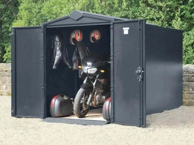 Asgard Motorbike Plus Secure Unit Garage 5x11 asgard side view open doors black