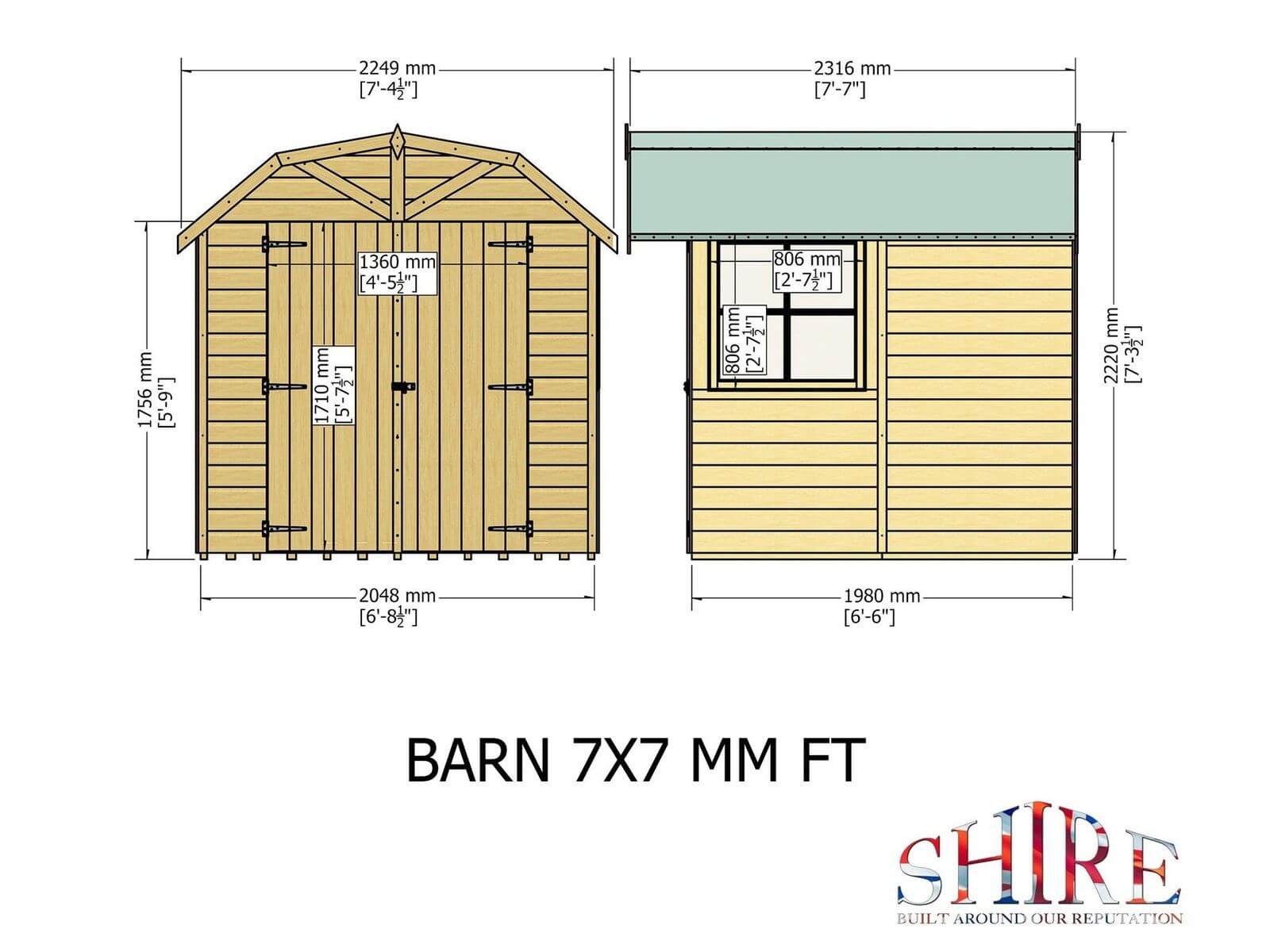 Shire Barn Flatpack Shed 7 x 7