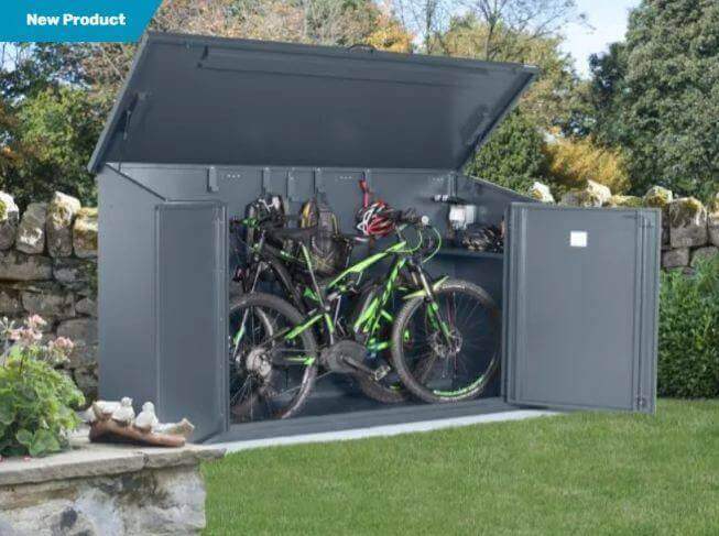 Asgard E Bike Storage Shed x3 In Grey Open Doors 
