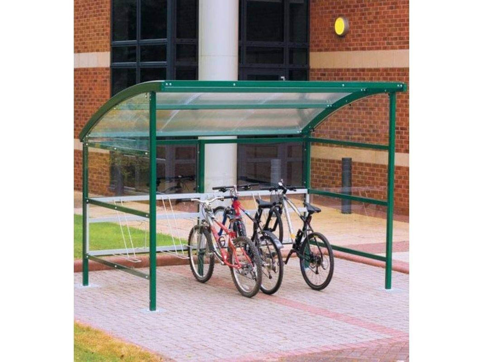 Premier Bike Shelter QMP Clear Perspex Sides - Extension - H.2320 W.3000 D.2100mm Clear Perspex Sides - Initial - H.2320 W.3000 D.2100mm